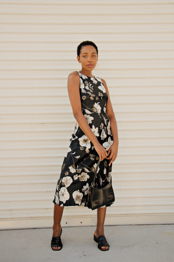 white christmas dresses Harlow Vintage Black Floral Print Maxi Dress – Emillie and Harlow