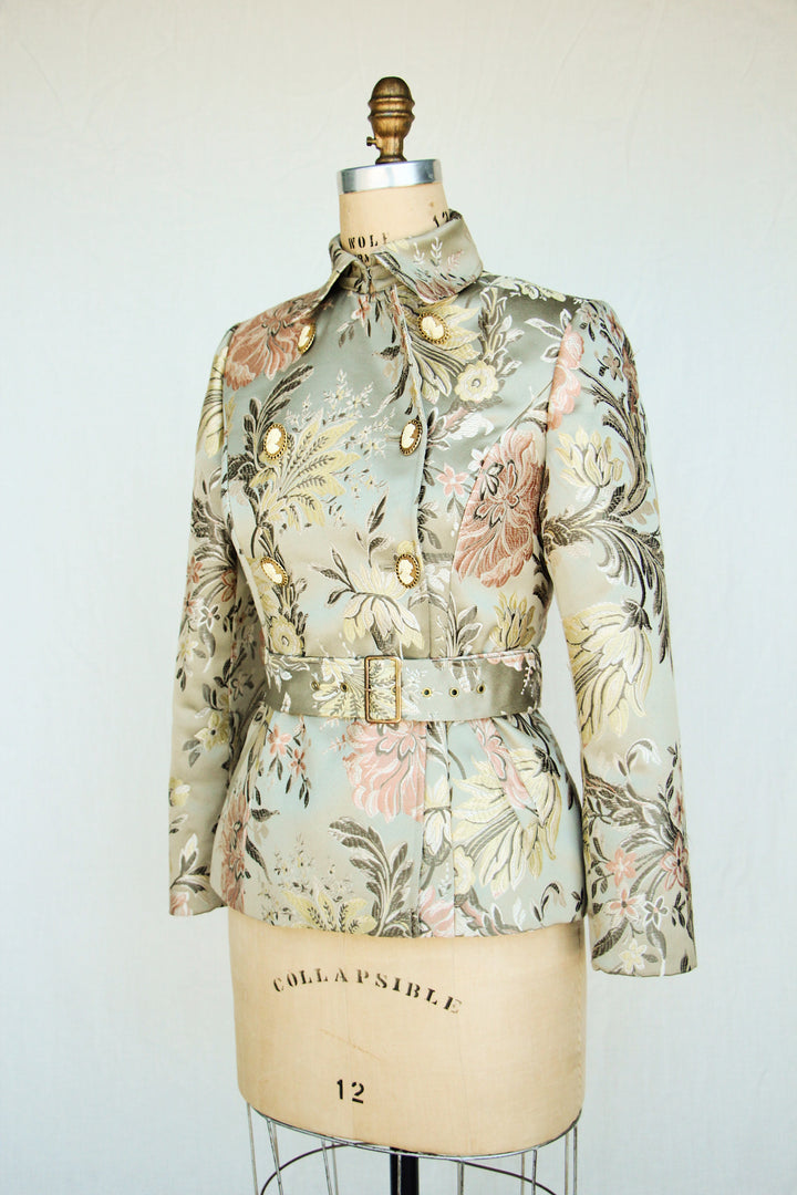 Retro Tapestry Belted Floral Jacket