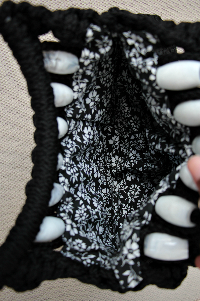 1970s Handmade Macramé Black Beaded Purse
