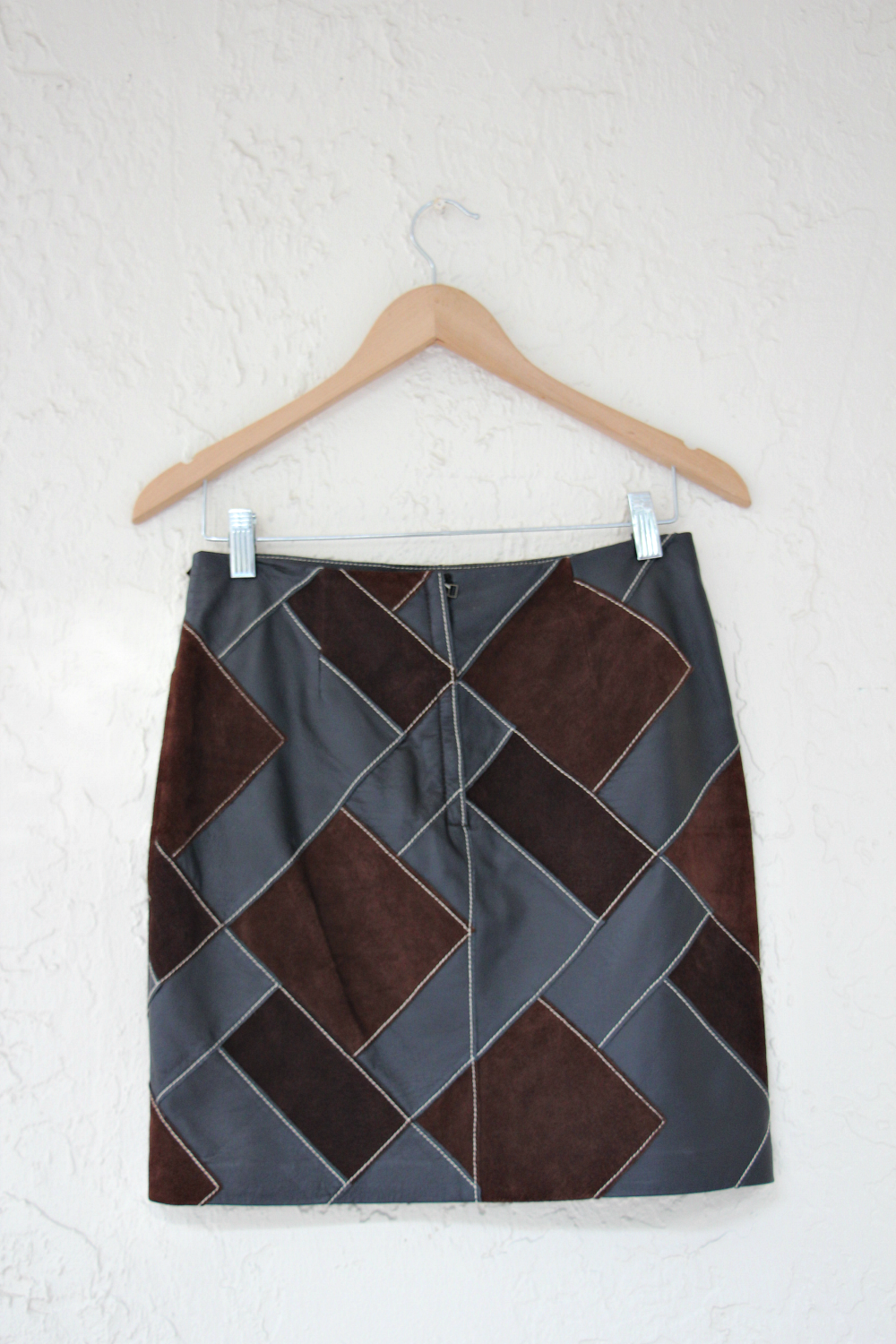 Laundry by Shelli Segal Y2K Brown Leather Patchwork Mini Skirt