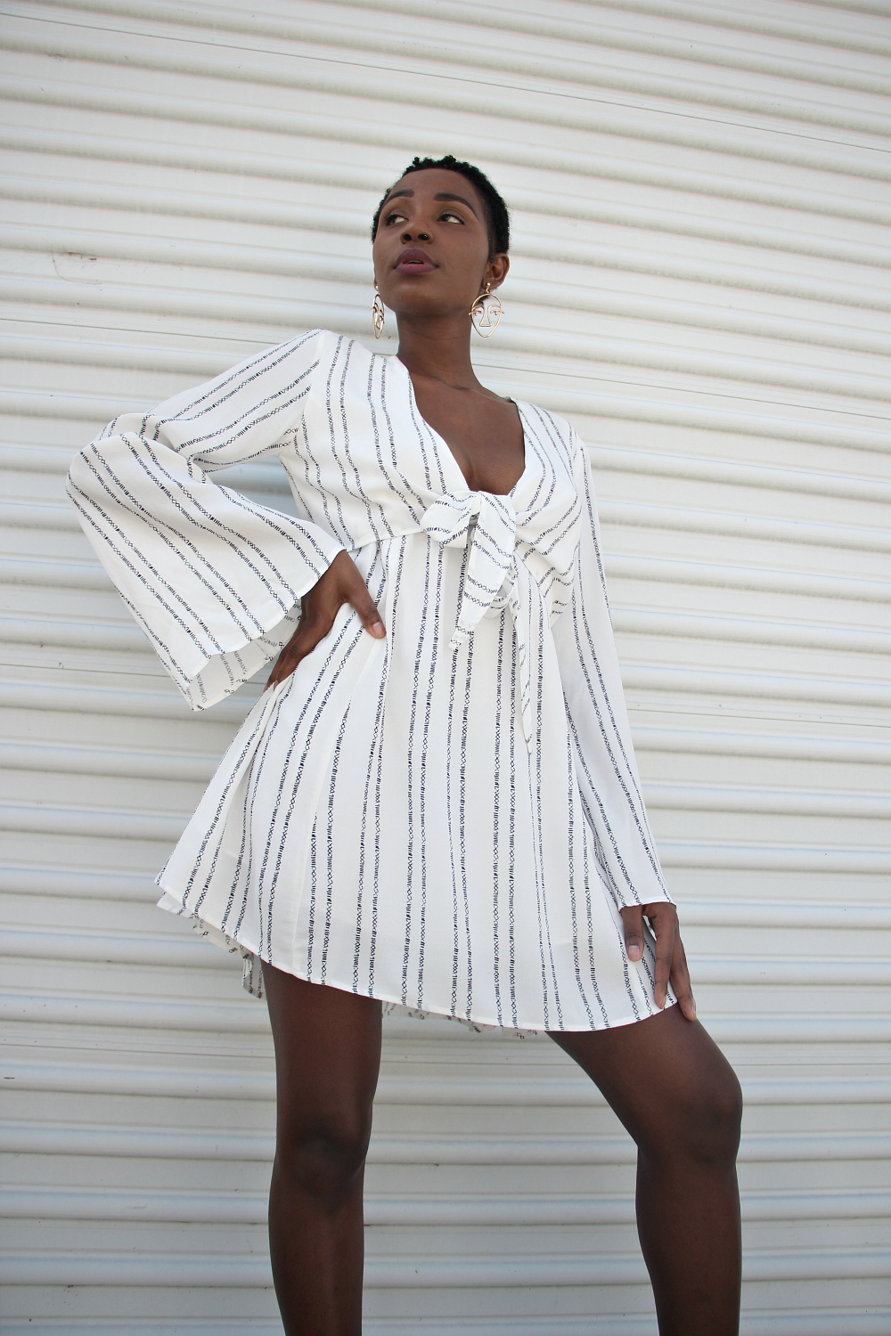Annie White and Navy 70's Hippie Dress