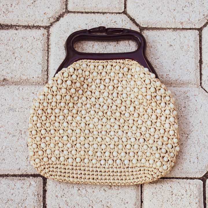 1970s Wicker Beaded Macramé Purse