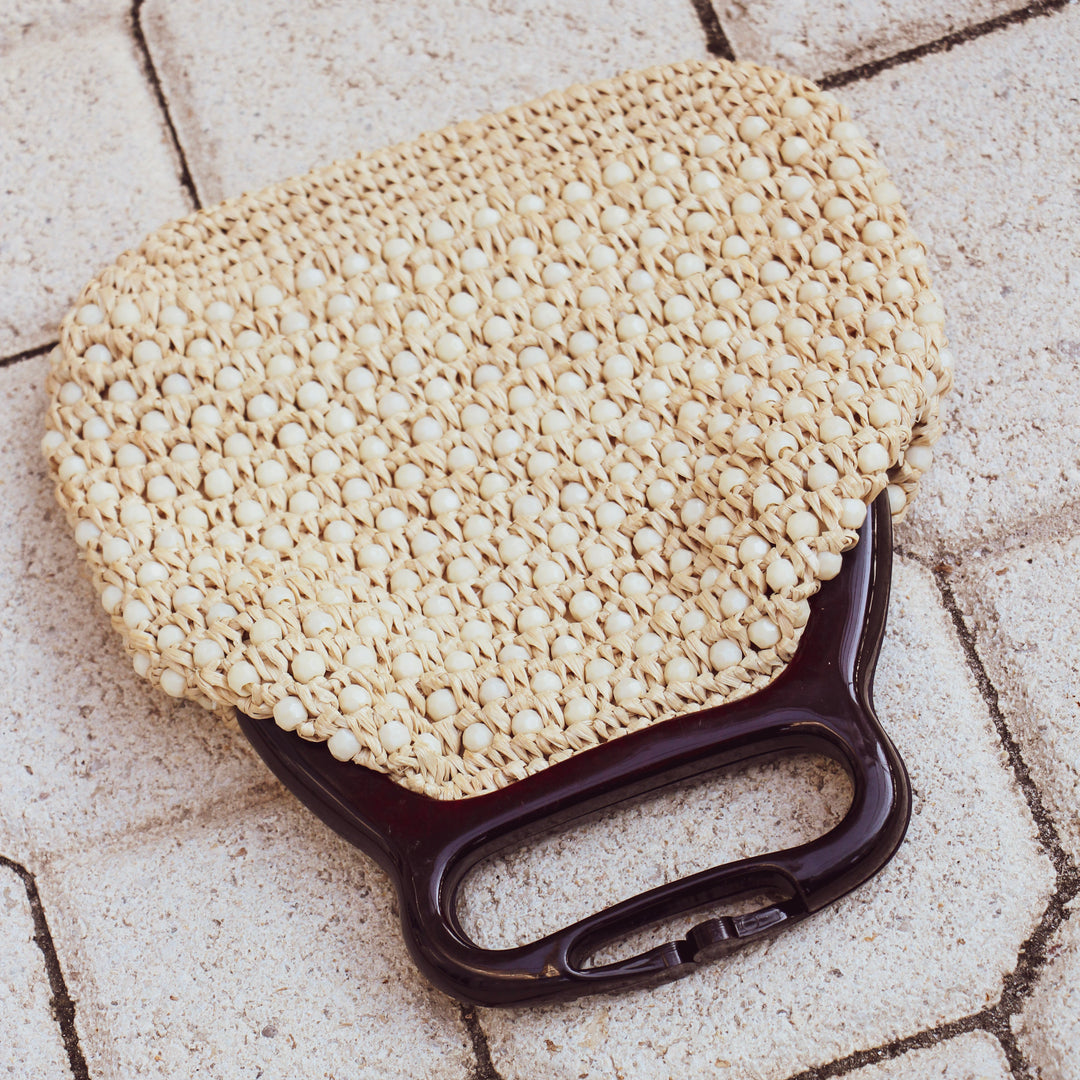1970s Wicker Beaded Macramé Purse