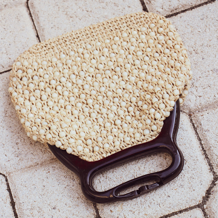 1970s Wicker Beaded Macramé Purse