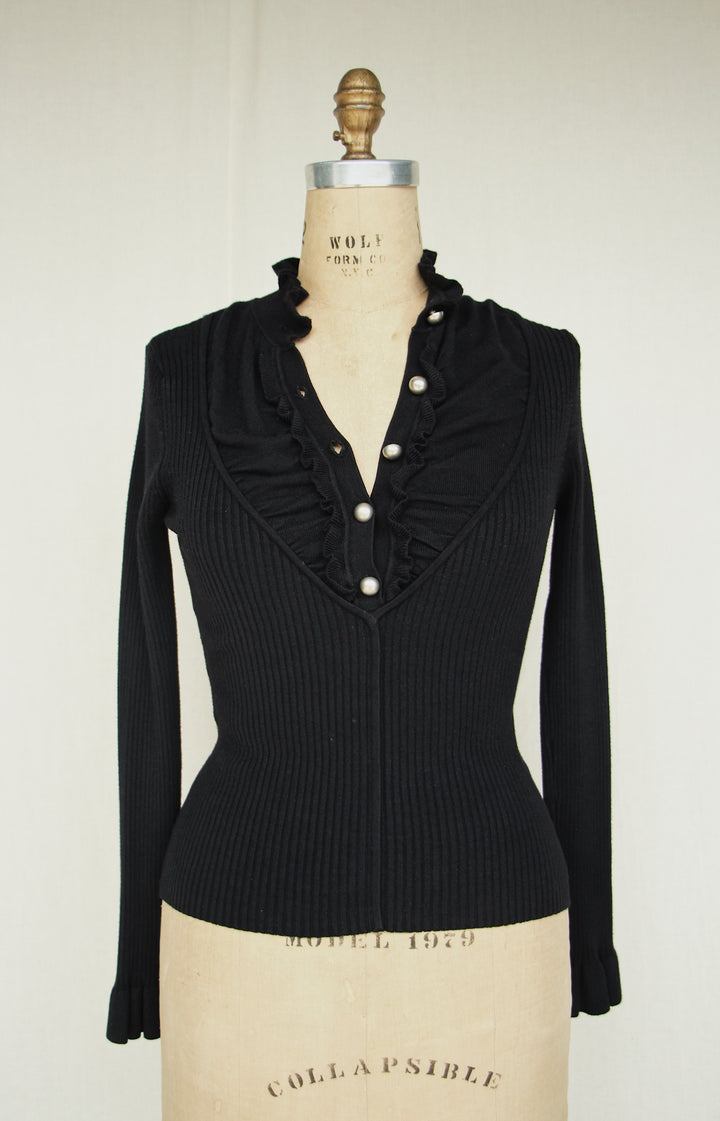 Black Ribbed Ruffle Sweater