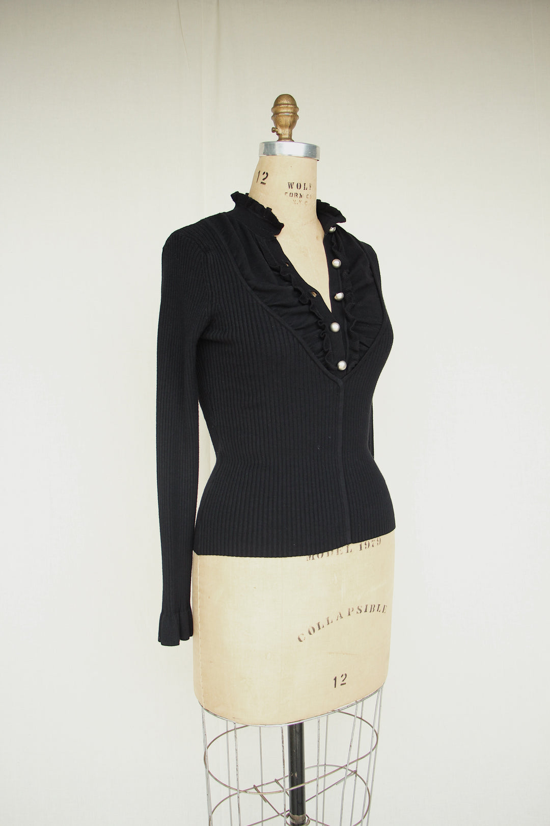 Black Ribbed Ruffle Sweater