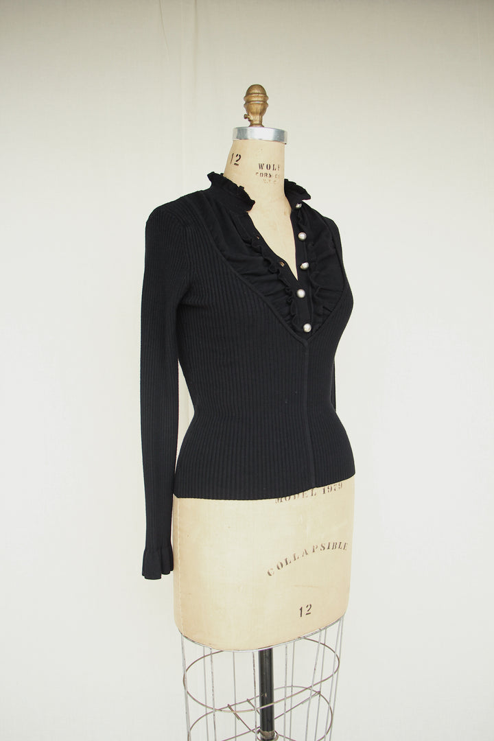 Black Ribbed Ruffle Sweater