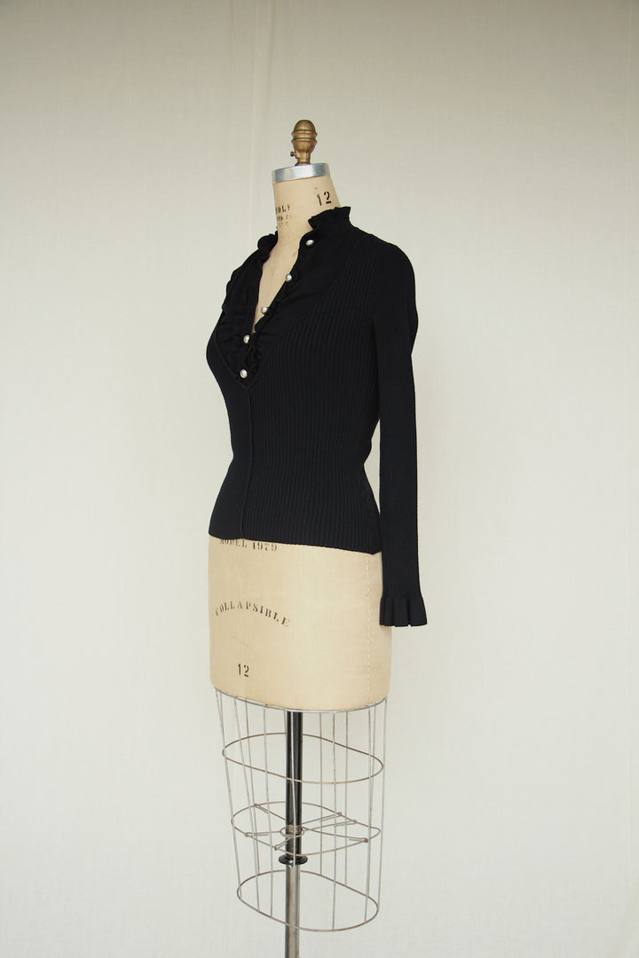 Black Ribbed Ruffle Sweater