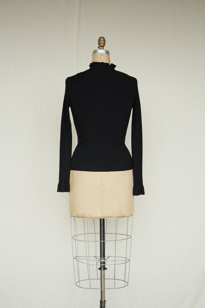 Black Ribbed Ruffle Sweater