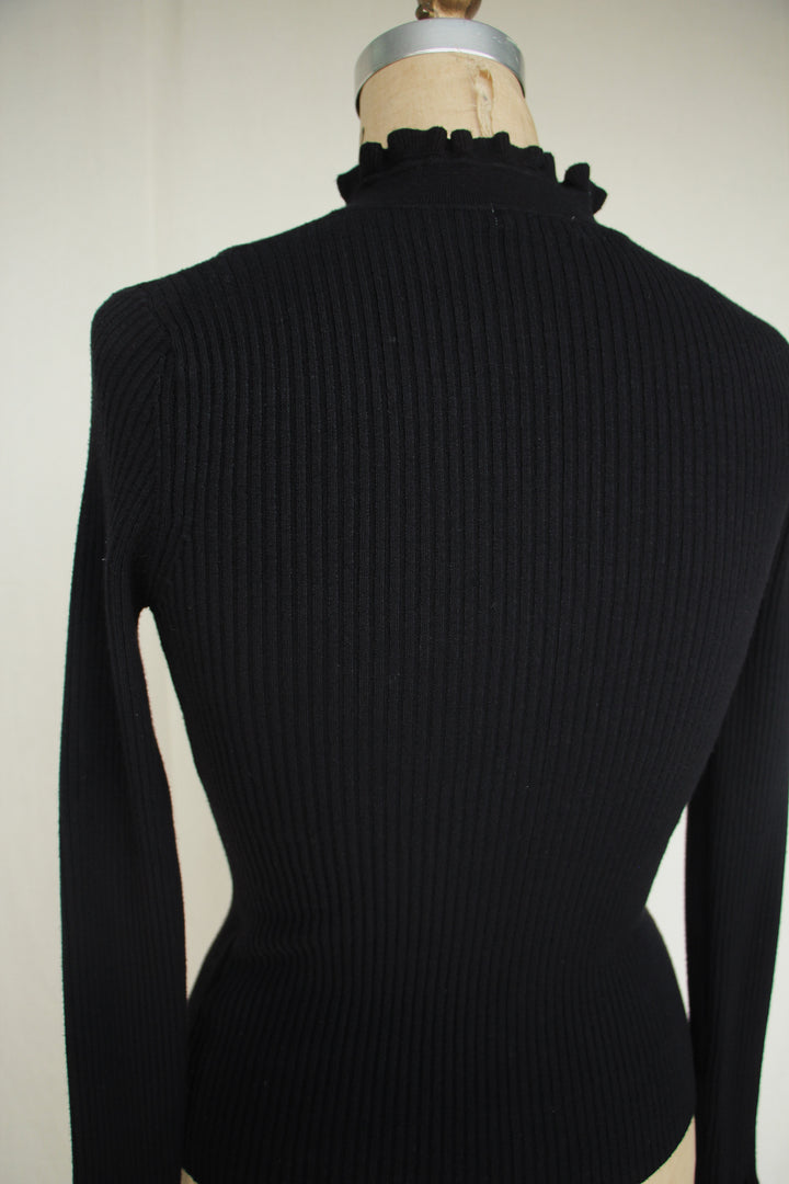 Black Ribbed Ruffle Sweater