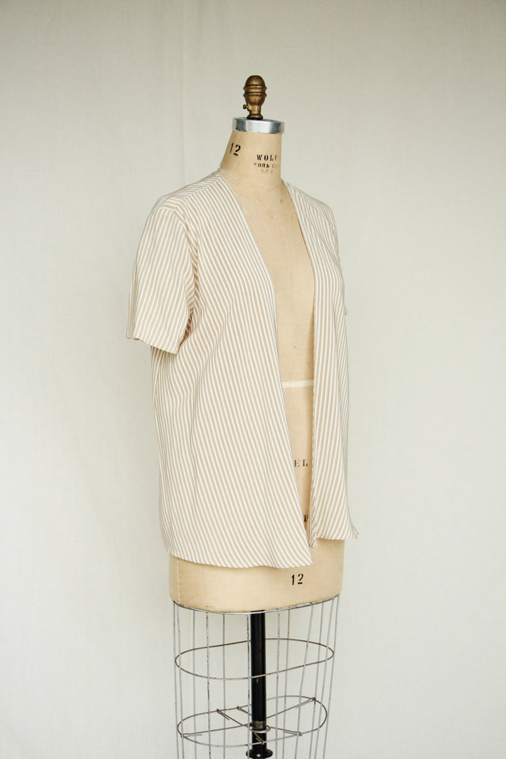 Linda Allard For Ellen Tracy Cream Striped Silk Blouse