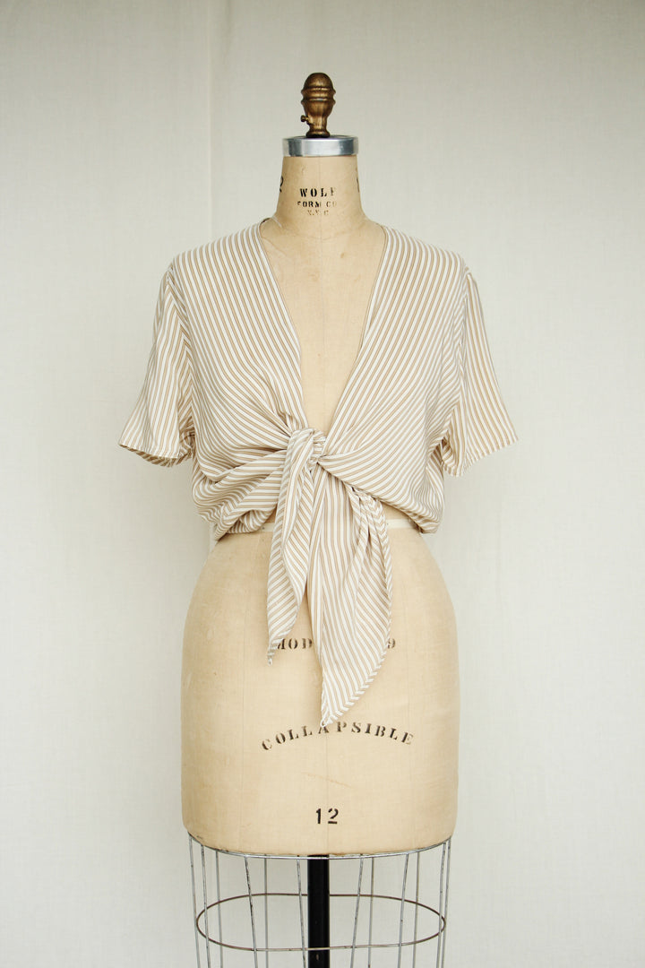 Linda Allard For Ellen Tracy Cream Striped Silk Blouse