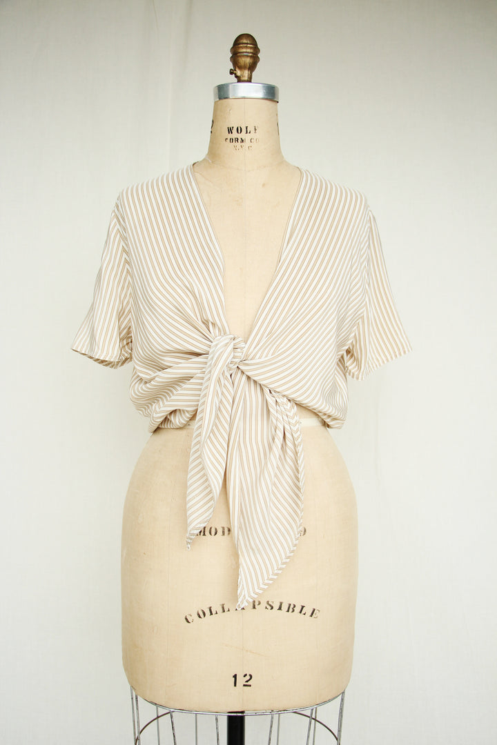 Linda Allard For Ellen Tracy Cream Striped Silk Blouse