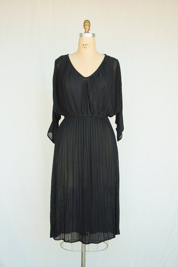 Winter Bliss Black Pleated Midi Dress