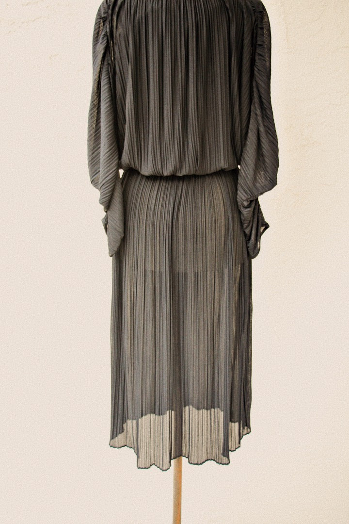 Winter Bliss Black Pleated Midi Dress