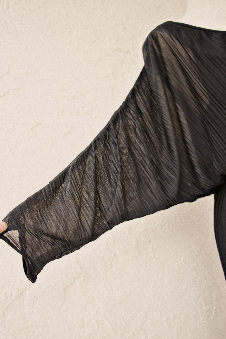 Winter Bliss Black Pleated Midi Dress