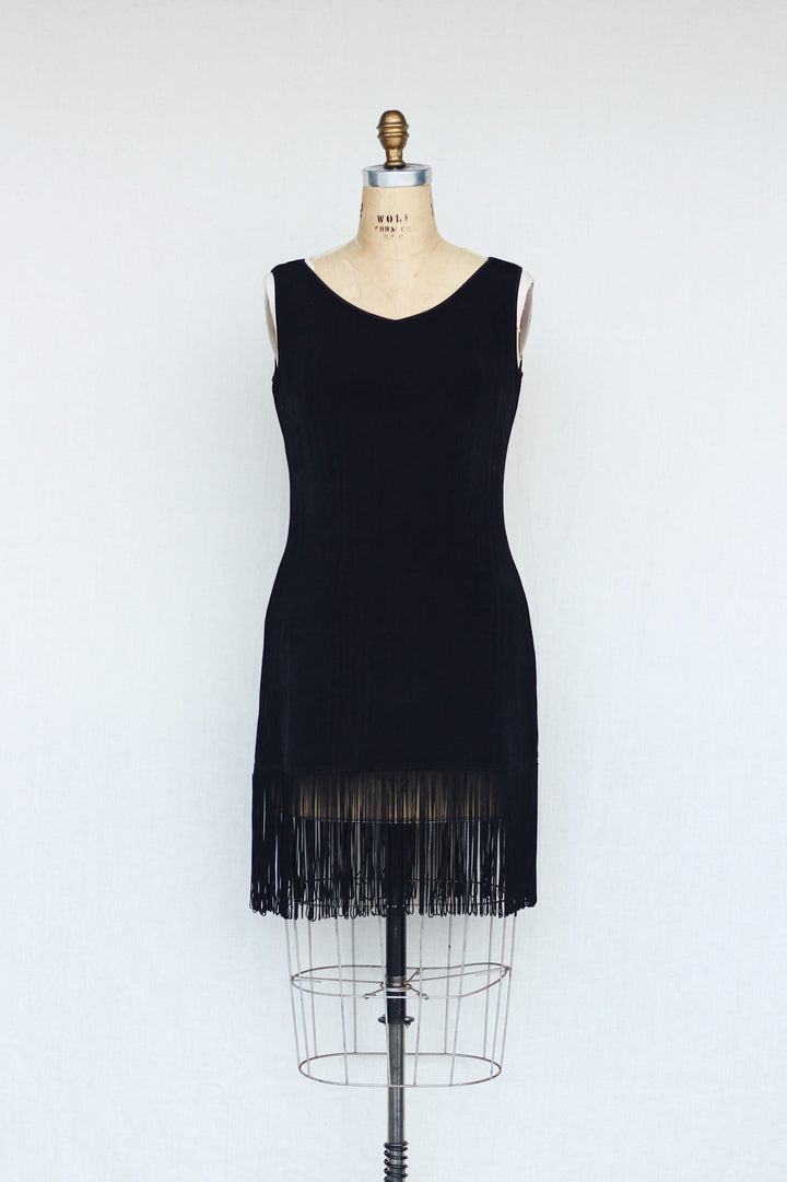 Ann Tijan for Kenar Black 1930's Inspired Vintage Fringe Dress