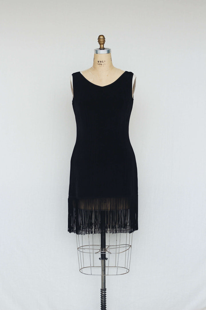 Ann Tijan for Kenar Black 1930's Inspired Vintage Fringe Dress