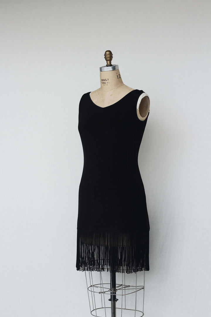 Ann Tijan for Kenar Black 1930's Inspired Vintage Fringe Dress