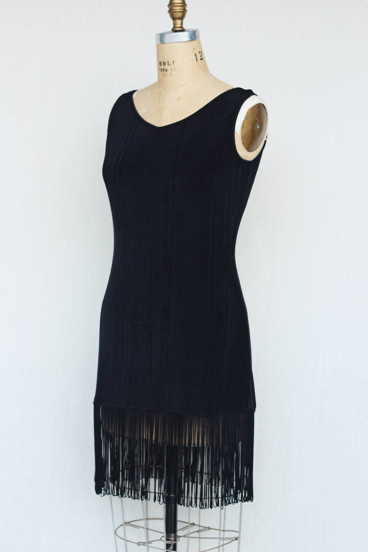 Ann Tijan for Kenar Black 1930's Inspired Vintage Fringe Dress