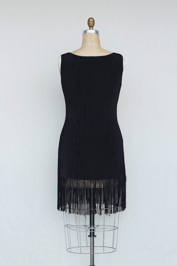 Ann Tijan for Kenar Black 1930's Inspired Vintage Fringe Dress