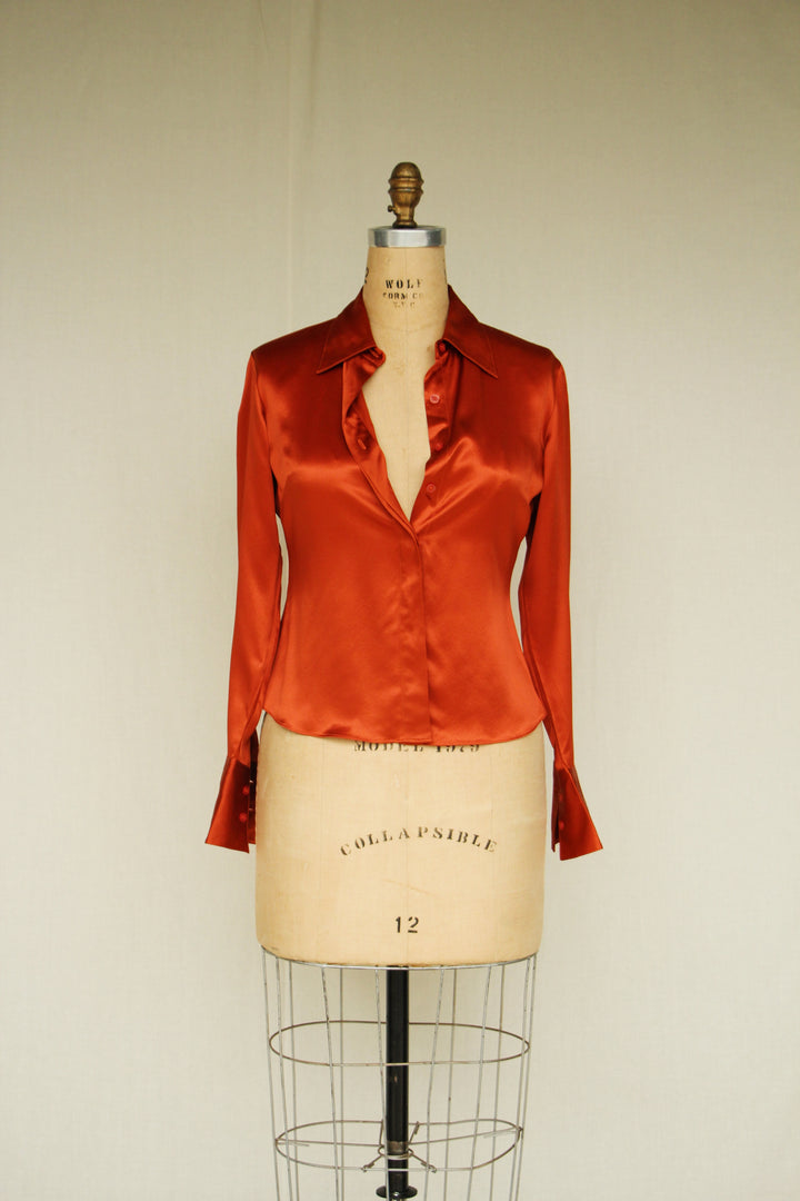 Bloomingdale's Silk Sunrise Button Up Petite Womens Shirt Size 8