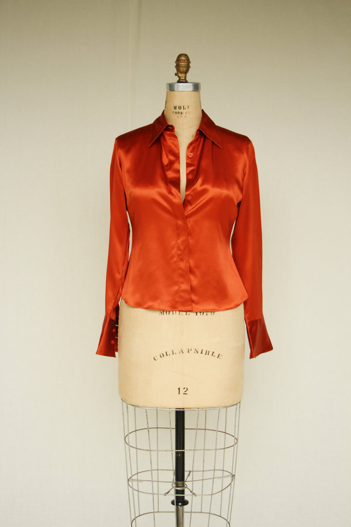 Bloomingdale's Silk Sunrise Button Up Petite Womens Shirt Size 8