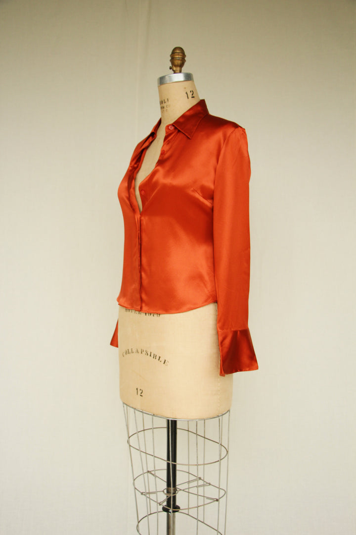 Bloomingdale's Silk Sunrise Button Up Petite Womens Shirt Size 8
