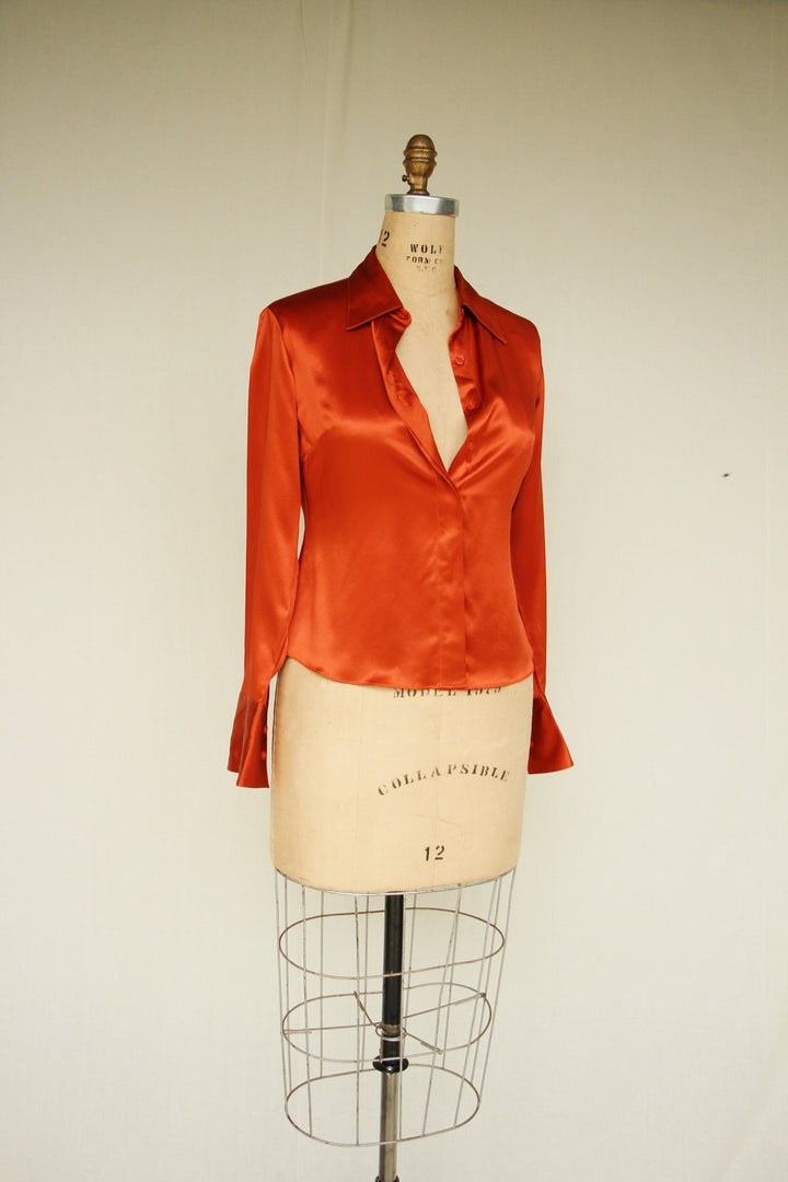 Bloomingdale's Silk Sunrise Button Up Petite Womens Shirt Size 8