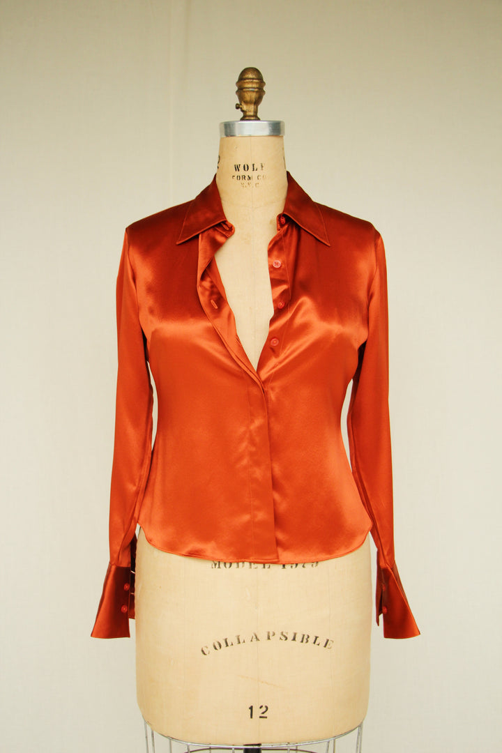 Bloomingdale's Silk Sunrise Button Up Petite Womens Shirt Size 8