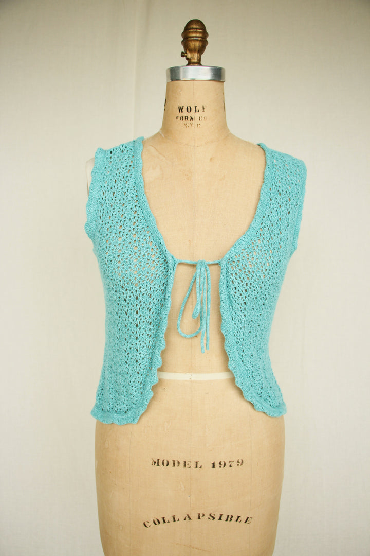 Christopher & Banks Baby Blue Crochet Sleeveless Cardigan