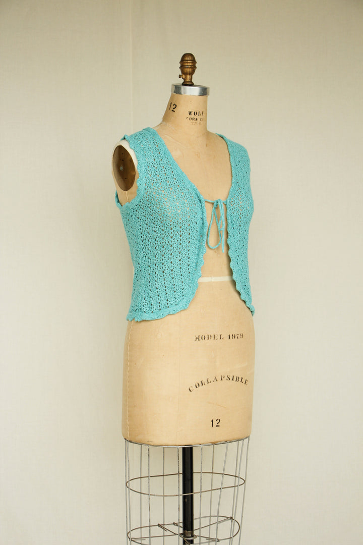 Christopher & Banks Baby Blue Crochet Sleeveless Cardigan
